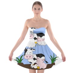 Friends Not Food - Cute Pig And Chicken Strapless Bra Top Dress by Valentinaart