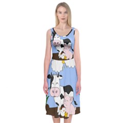 Friends Not Food - Cute Pig And Chicken Midi Sleeveless Dress by Valentinaart