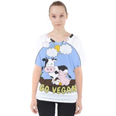 Friends Not Food - Cute Pig And Chicken V-neck Dolman Drape Top by Valentinaart