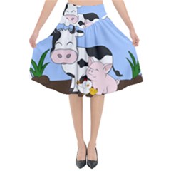 Friends Not Food - Cute Pig And Chicken Flared Midi Skirt by Valentinaart