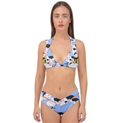 Friends Not Food - Cute Pig And Chicken Double Strap Halter Bikini Set