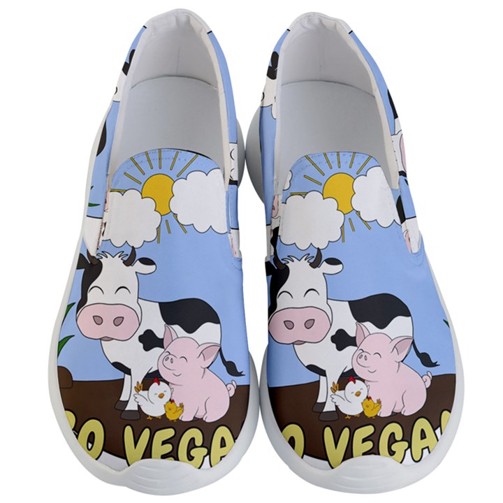 Friends Not Food - Cute Pig and Chicken Men s Lightweight Slip Ons