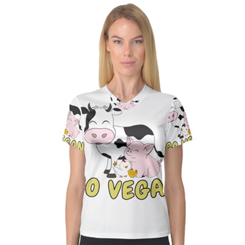 Friends Not Food - Cute Pig And Chicken V-neck Sport Mesh Tee by Valentinaart