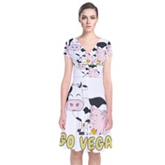 Friends Not Food - Cute Pig And Chicken Short Sleeve Front Wrap Dress by Valentinaart