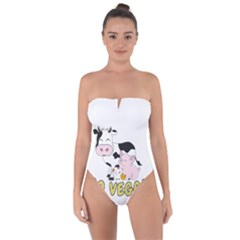 Friends Not Food - Cute Pig And Chicken Tie Back One Piece Swimsuit by Valentinaart