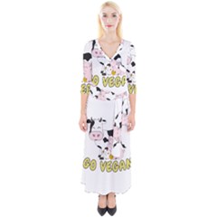 Friends Not Food - Cute Pig And Chicken Quarter Sleeve Wrap Maxi Dress