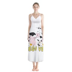 Friends Not Food - Cute Pig And Chicken Button Up Chiffon Maxi Dress by Valentinaart