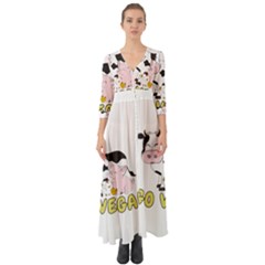 Friends Not Food - Cute Pig And Chicken Button Up Boho Maxi Dress by Valentinaart