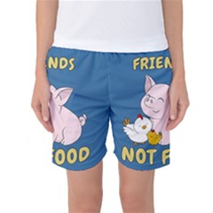 Friends Not Food - Cute Pig And Chicken Women s Basketball Shorts by Valentinaart