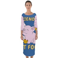 Friends Not Food - Cute Pig And Chicken Quarter Sleeve Midi Bodycon Dress