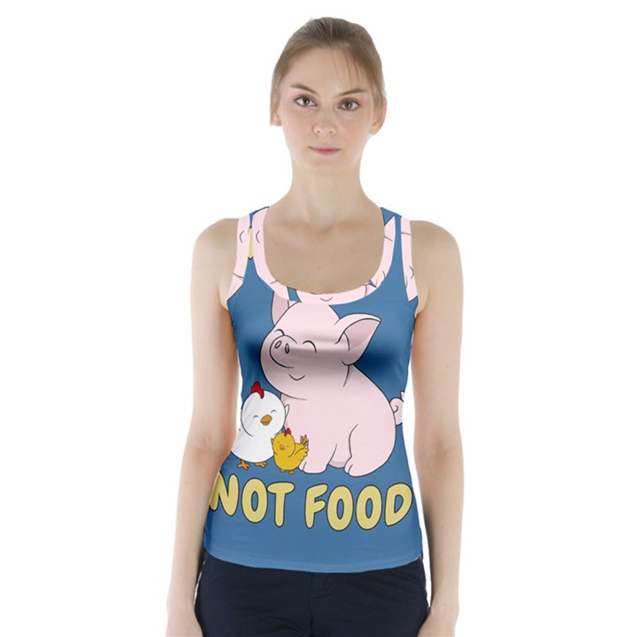 Friends Not Food - Cute Pig and Chicken Racer Back Sports Top