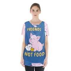 Friends Not Food - Cute Pig And Chicken Skirt Hem Sports Top