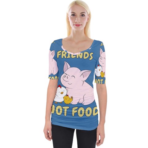 Friends Not Food - Cute Pig And Chicken Wide Neckline Tee by Valentinaart