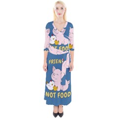 Friends Not Food - Cute Pig And Chicken Quarter Sleeve Wrap Maxi Dress