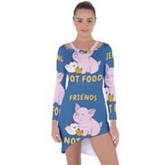 Friends Not Food - Cute Pig And Chicken Asymmetric Cut-out Shift Dress by Valentinaart