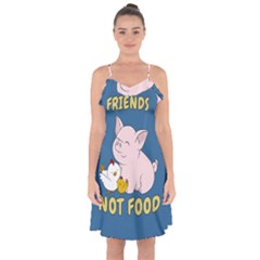 Friends Not Food - Cute Pig And Chicken Ruffle Detail Chiffon Dress by Valentinaart