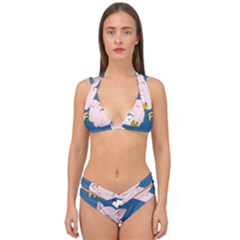 Friends Not Food - Cute Pig And Chicken Double Strap Halter Bikini Set