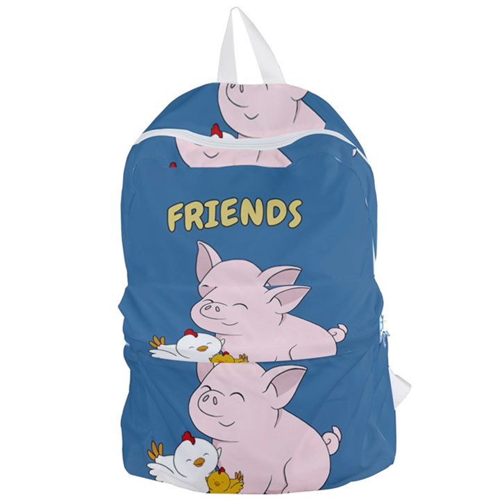 Friends Not Food - Cute Pig and Chicken Foldable Lightweight Backpack