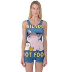 Friends Not Food - Cute Pig And Chicken One Piece Boyleg Swimsuit by Valentinaart