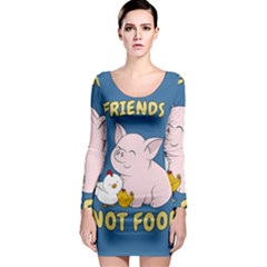 Friends Not Food - Cute Pig And Chicken Long Sleeve Bodycon Dress by Valentinaart