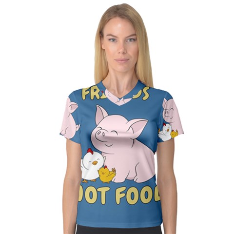 Friends Not Food - Cute Pig And Chicken V-neck Sport Mesh Tee by Valentinaart