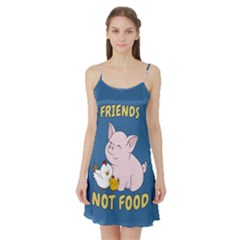 Friends Not Food - Cute Pig And Chicken Satin Night Slip by Valentinaart