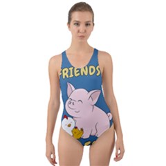 Friends Not Food - Cute Pig And Chicken Cut-out Back One Piece Swimsuit