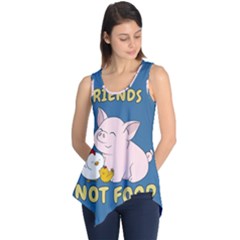 Friends Not Food - Cute Pig And Chicken Sleeveless Tunic by Valentinaart