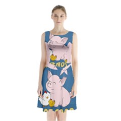 Friends Not Food - Cute Pig And Chicken Sleeveless Waist Tie Chiffon Dress by Valentinaart