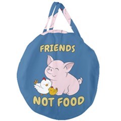 Friends Not Food - Cute Pig And Chicken Giant Round Zipper Tote