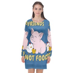 Friends Not Food - Cute Pig And Chicken Long Sleeve Chiffon Shift Dress  by Valentinaart