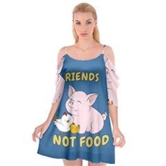 Friends Not Food - Cute Pig And Chicken Cutout Spaghetti Strap Chiffon Dress by Valentinaart