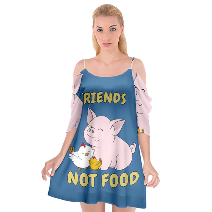 Friends Not Food - Cute Pig and Chicken Cutout Spaghetti Strap Chiffon Dress