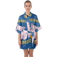 Friends Not Food - Cute Pig And Chicken Quarter Sleeve Kimono Robe