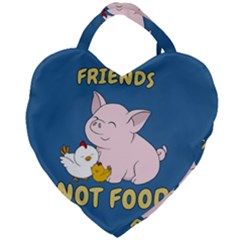 Friends Not Food - Cute Pig And Chicken Giant Heart Shaped Tote