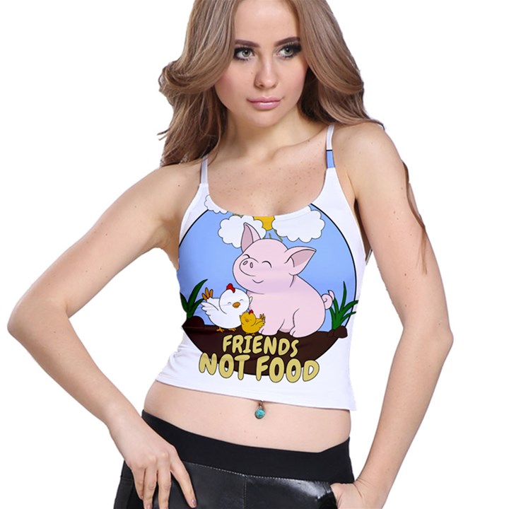 Friends Not Food - Cute Pig and Chicken Spaghetti Strap Bra Top