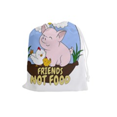 Friends Not Food - Cute Pig And Chicken Drawstring Pouches (large)  by Valentinaart