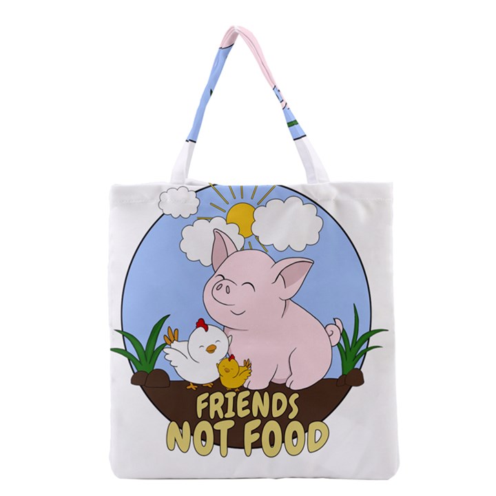 Friends Not Food - Cute Pig and Chicken Grocery Tote Bag