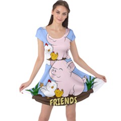 Friends Not Food - Cute Pig And Chicken Cap Sleeve Dress by Valentinaart