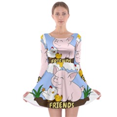 Friends Not Food - Cute Pig And Chicken Long Sleeve Skater Dress by Valentinaart