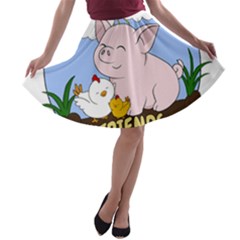 Friends Not Food - Cute Pig And Chicken A-line Skater Skirt by Valentinaart