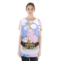 Friends Not Food - Cute Pig And Chicken Skirt Hem Sports Top