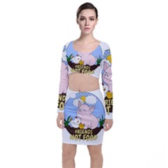 Friends Not Food - Cute Pig And Chicken Long Sleeve Crop Top & Bodycon Skirt Set by Valentinaart