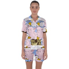 Friends Not Food - Cute Pig And Chicken Satin Short Sleeve Pyjamas Set