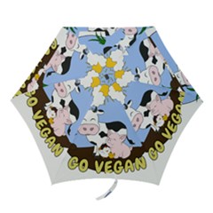 Friends Not Food - Cute Cow, Pig And Chicken Mini Folding Umbrellas by Valentinaart