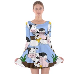 Friends Not Food - Cute Cow, Pig And Chicken Long Sleeve Skater Dress by Valentinaart