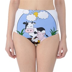 Friends Not Food - Cute Cow, Pig And Chicken High-waist Bikini Bottoms by Valentinaart