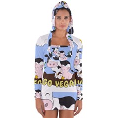 Friends Not Food - Cute Cow, Pig And Chicken Long Sleeve Hooded T-shirt by Valentinaart