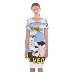 Friends Not Food - Cute Cow, Pig And Chicken Classic Short Sleeve Midi Dress by Valentinaart