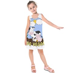 Friends Not Food - Cute Cow, Pig And Chicken Kids  Sleeveless Dress by Valentinaart